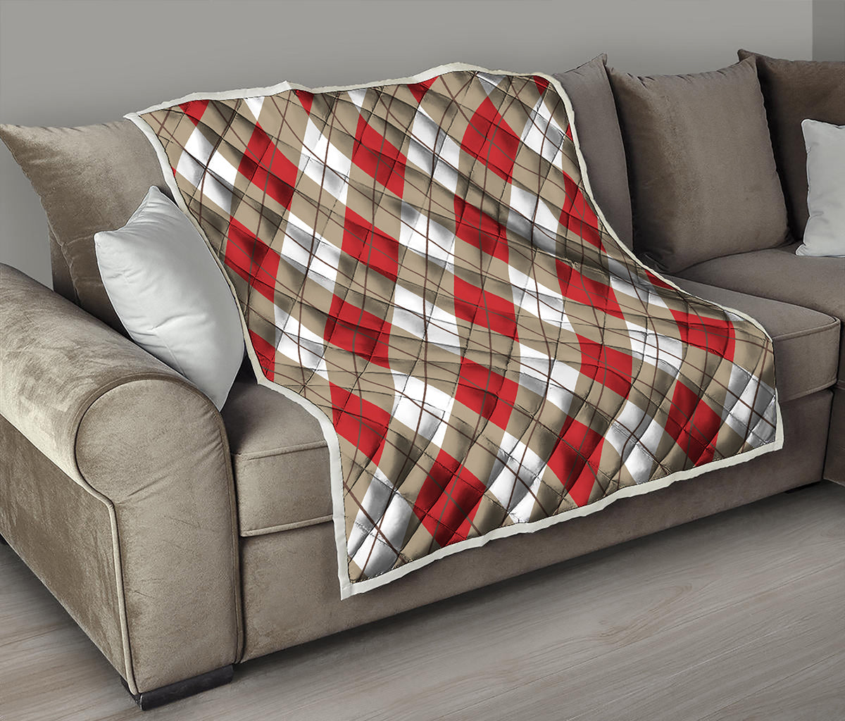 Red White And Beige Argyle Pattern Print Quilt