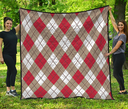 Red White And Beige Argyle Pattern Print Quilt
