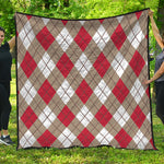 Red White And Beige Argyle Pattern Print Quilt