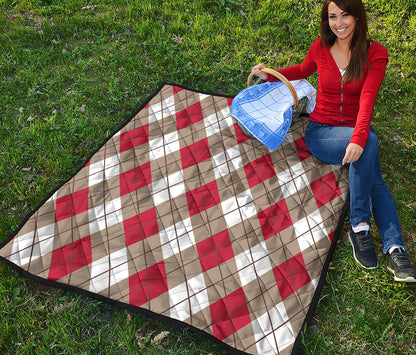 Red White And Beige Argyle Pattern Print Quilt