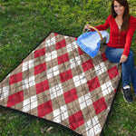 Red White And Beige Argyle Pattern Print Quilt