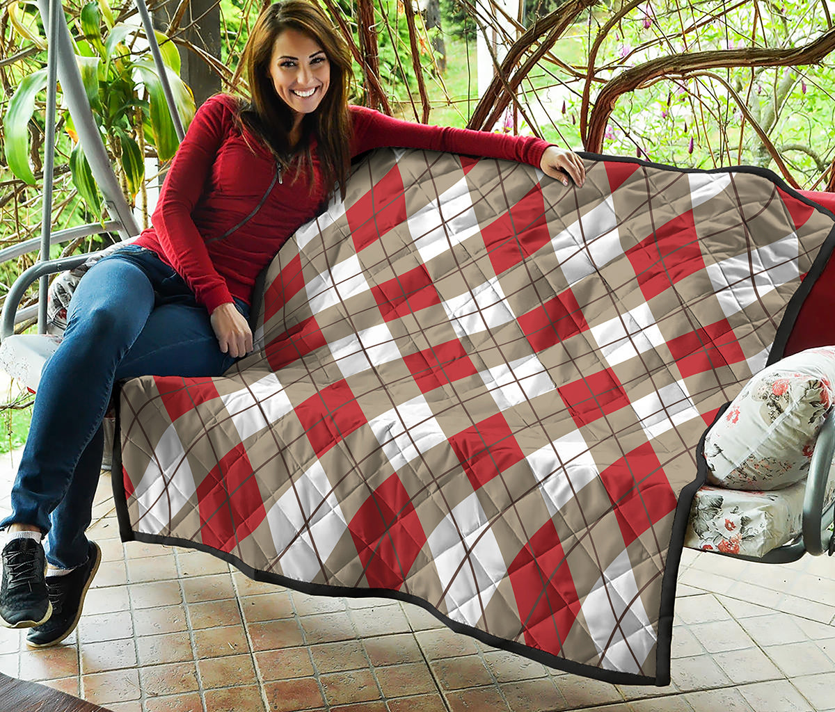 Red White And Beige Argyle Pattern Print Quilt