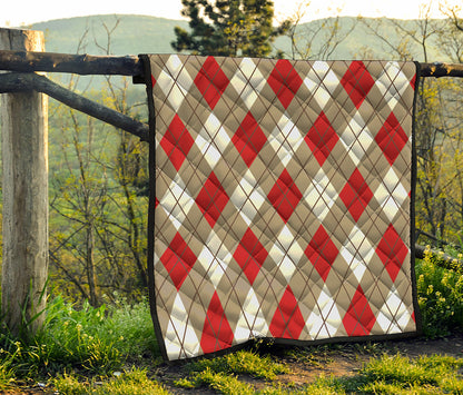 Red White And Beige Argyle Pattern Print Quilt