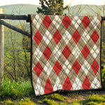 Red White And Beige Argyle Pattern Print Quilt