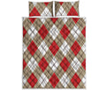 Red White And Beige Argyle Pattern Print Quilt Bed Set