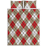 Red White And Beige Argyle Pattern Print Quilt Bed Set