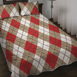 Red White And Beige Argyle Pattern Print Quilt Bed Set