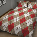 Red White And Beige Argyle Pattern Print Quilt Bed Set