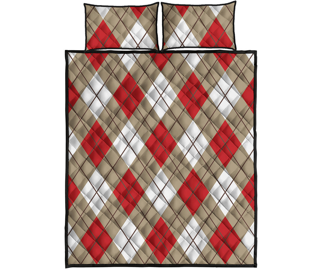 Red White And Beige Argyle Pattern Print Quilt Bed Set