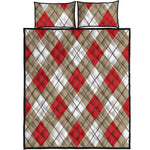 Red White And Beige Argyle Pattern Print Quilt Bed Set
