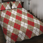 Red White And Beige Argyle Pattern Print Quilt Bed Set