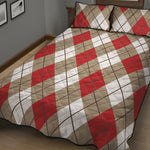 Red White And Beige Argyle Pattern Print Quilt Bed Set