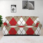 Red White And Beige Argyle Pattern Print Sofa Cover