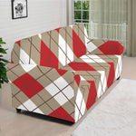 Red White And Beige Argyle Pattern Print Sofa Cover