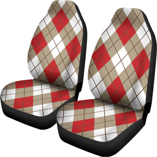 Red White And Beige Argyle Pattern Print Universal Fit Car Seat Covers
