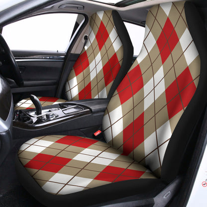Red White And Beige Argyle Pattern Print Universal Fit Car Seat Covers