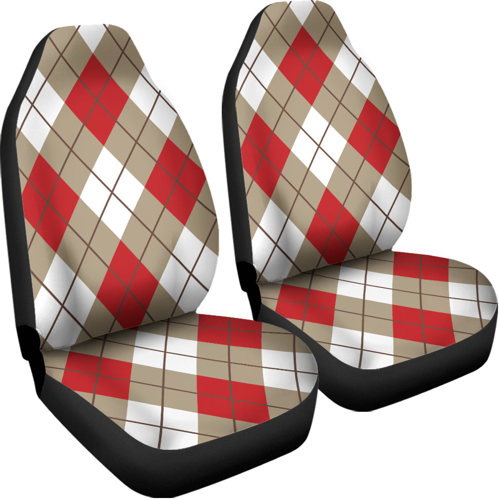 Red White And Beige Argyle Pattern Print Universal Fit Car Seat Covers