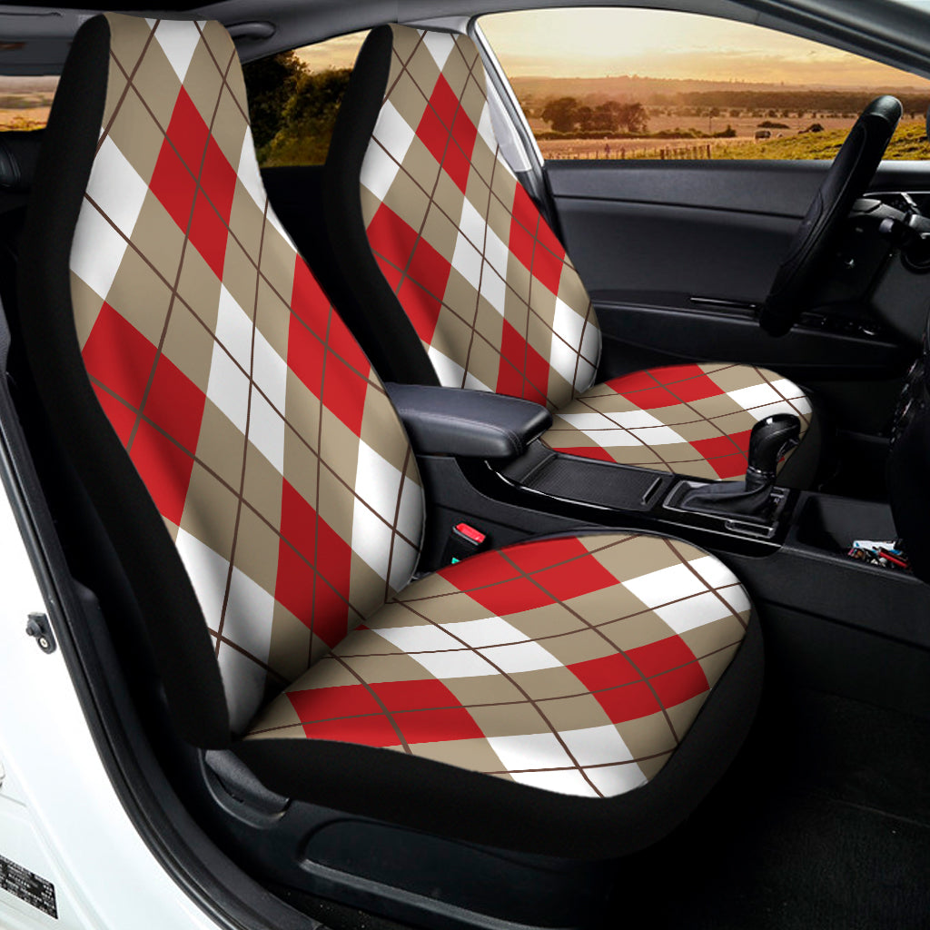 Red White And Beige Argyle Pattern Print Universal Fit Car Seat Covers