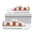 Red White And Beige Argyle Pattern Print White Low Top Sneakers