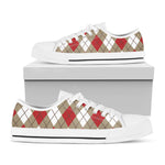 Red White And Beige Argyle Pattern Print White Low Top Shoes