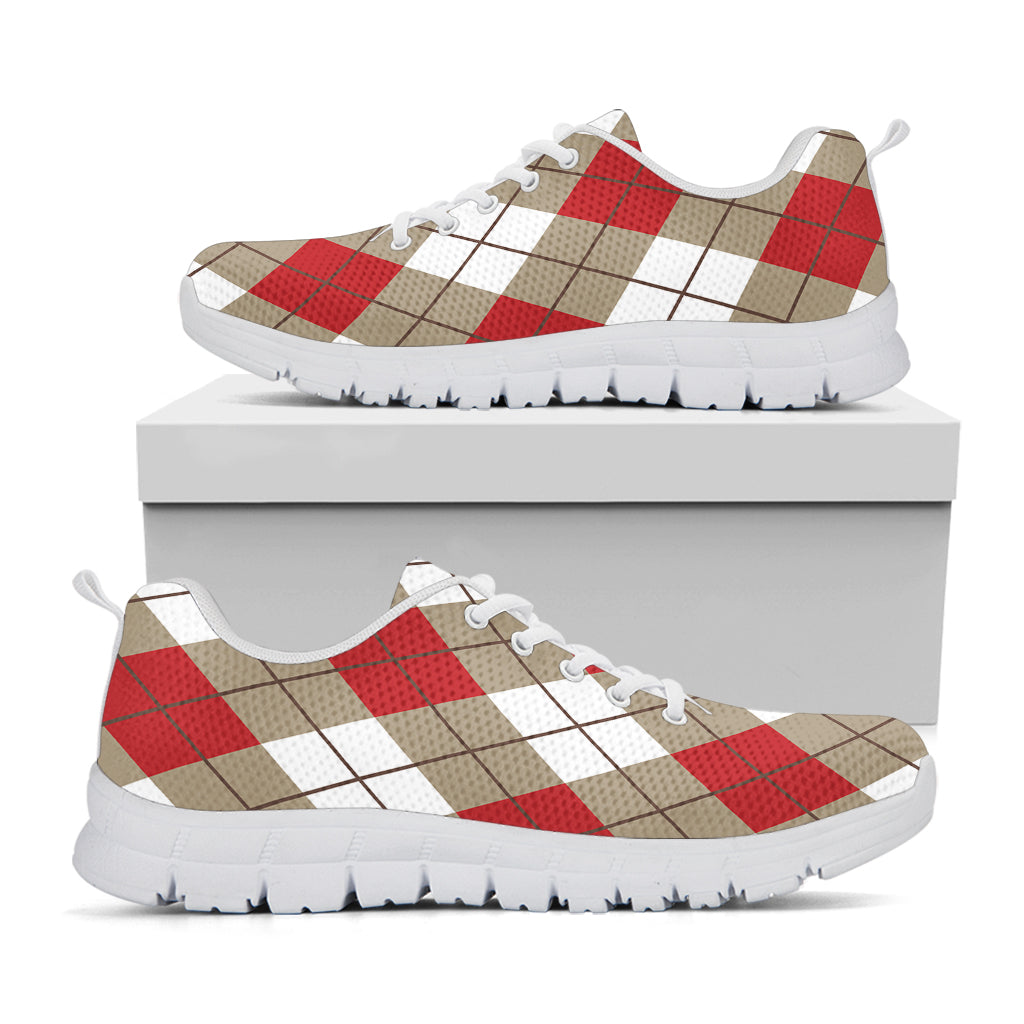 Red White And Beige Argyle Pattern Print White Sneakers