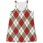 Red White And Beige Argyle Pattern Print Women's Racerback Tank Top