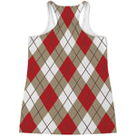 Red White And Beige Argyle Pattern Print Women's Racerback Tank Top