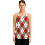 Red White And Beige Argyle Pattern Print Women's Racerback Tank Top