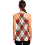 Red White And Beige Argyle Pattern Print Women's Racerback Tank Top