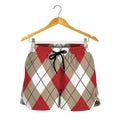 Red White And Beige Argyle Pattern Print Women's Shorts