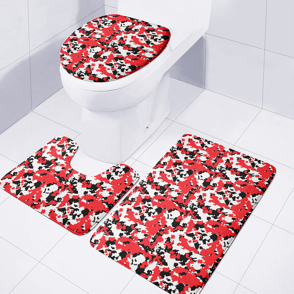 Red White And Black Digital Camo Print 3 Piece Bath Mat Set