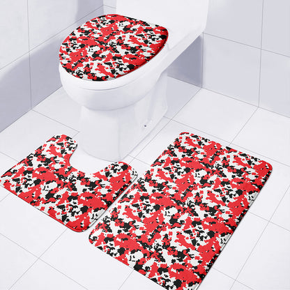 Red White And Black Digital Camo Print 3 Piece Bath Mat Set