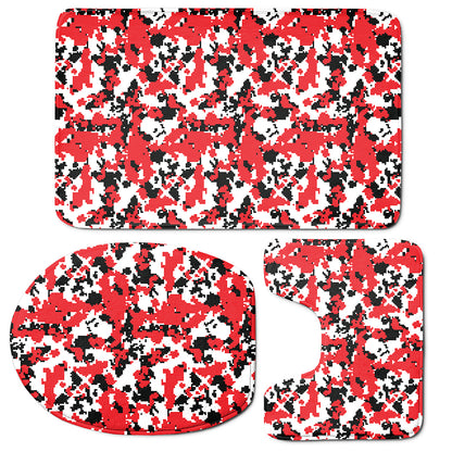 Red White And Black Digital Camo Print 3 Piece Bath Mat Set