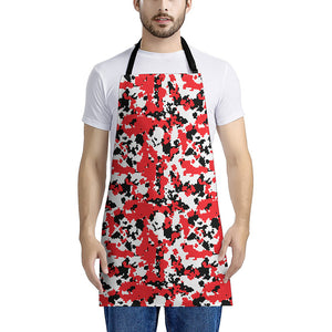 Red White And Black Digital Camo Print Apron