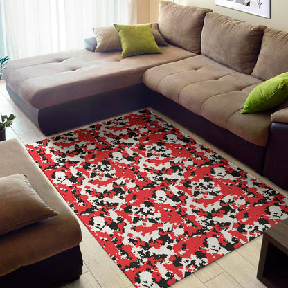 Red White And Black Digital Camo Print Area Rug