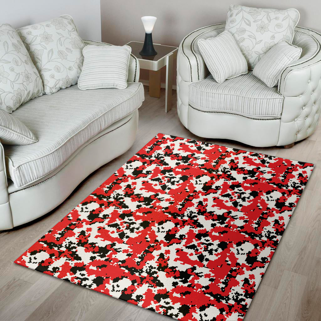 Red White And Black Digital Camo Print Area Rug