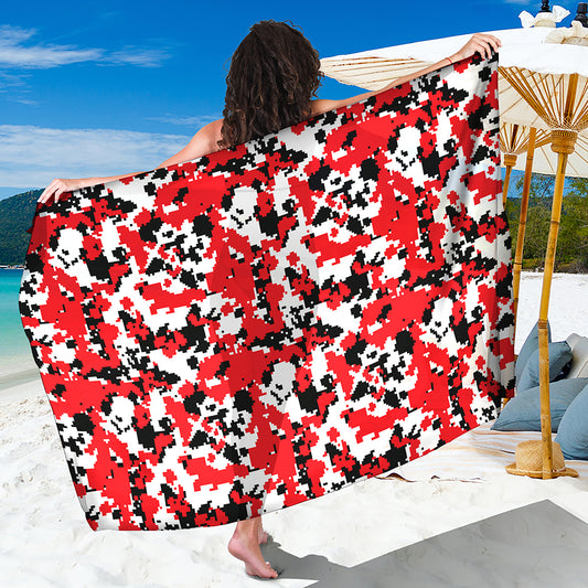 Red White And Black Digital Camo Print Beach Sarong Wrap
