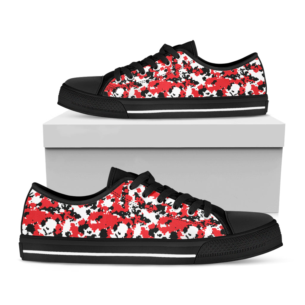 Red White And Black Digital Camo Print Black Low Top Shoes