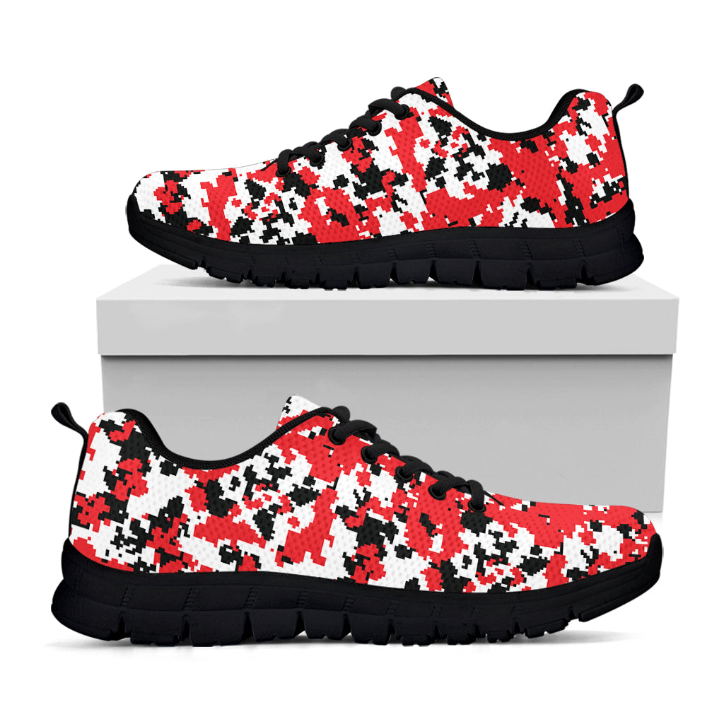 Red White And Black Digital Camo Print Black Sneakers