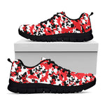 Red White And Black Digital Camo Print Black Sneakers