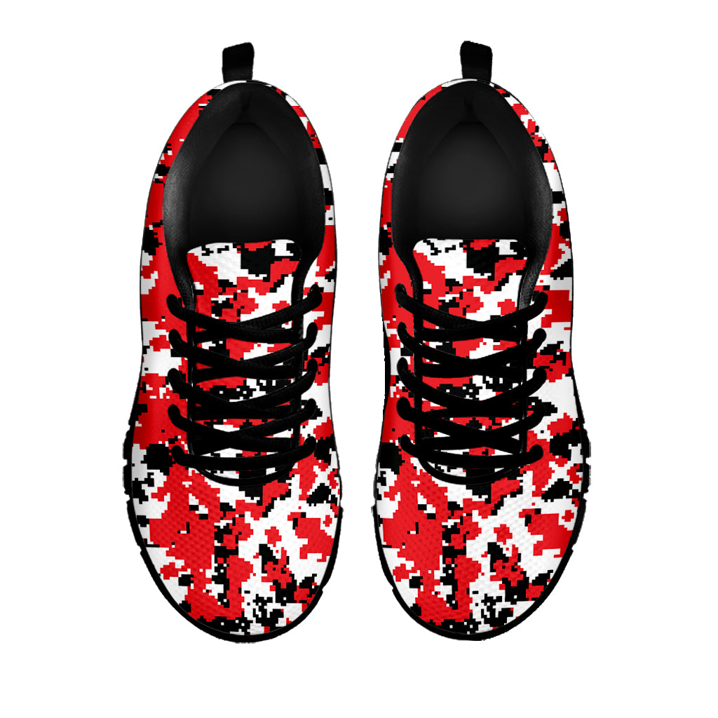 Red White And Black Digital Camo Print Black Sneakers