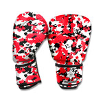 Red White And Black Digital Camo Print Boxing Gloves