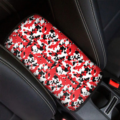 Red White And Black Digital Camo Print Car Center Console Cover
