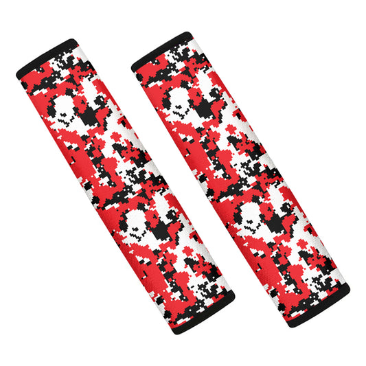 Red White And Black Digital Camo Print Car Seat Belt Covers