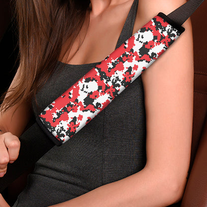 Red White And Black Digital Camo Print Car Seat Belt Covers