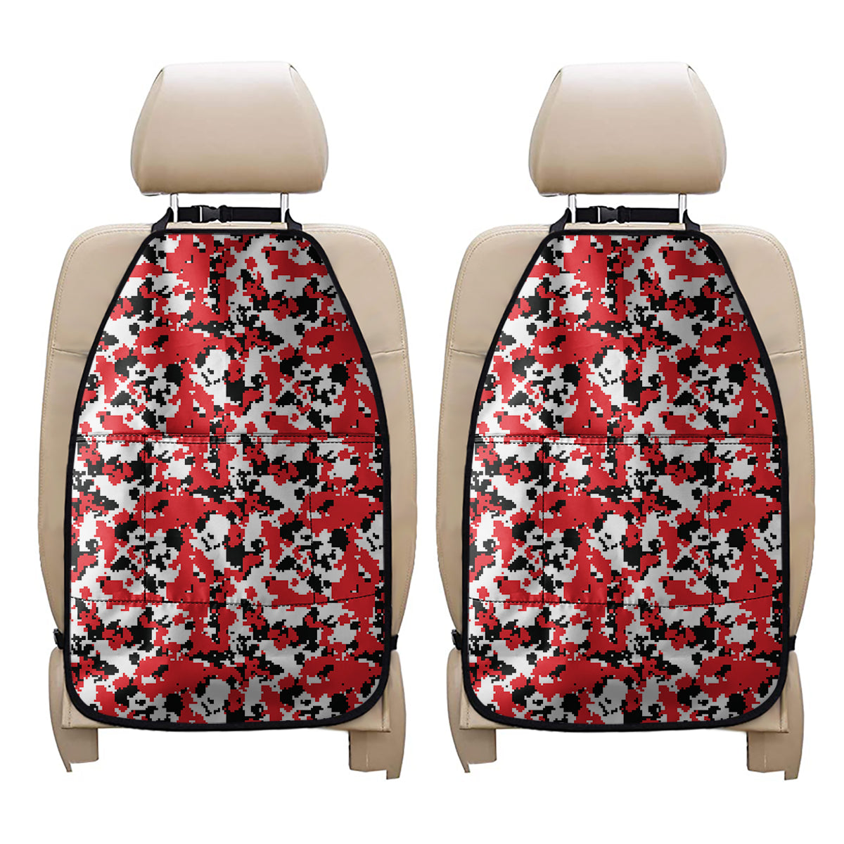 Red White And Black Digital Camo Print Car Seat Organizers