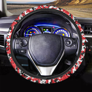 Red White And Black Digital Camo Print Car Steering Wheel Cover