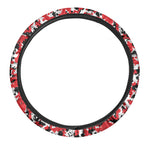 Red White And Black Digital Camo Print Car Steering Wheel Cover