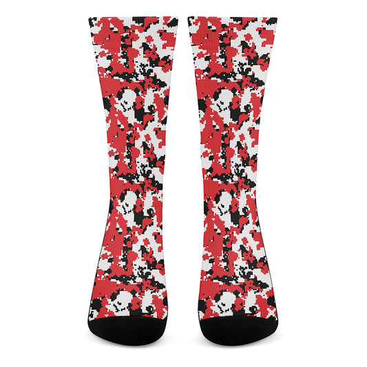 Red White And Black Digital Camo Print Crew Socks