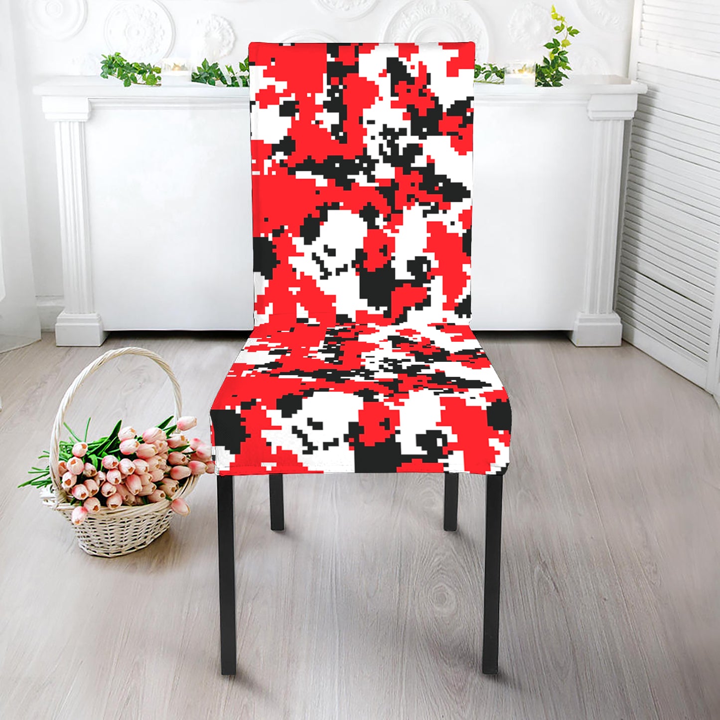 Red White And Black Digital Camo Print Dining Chair Slipcover